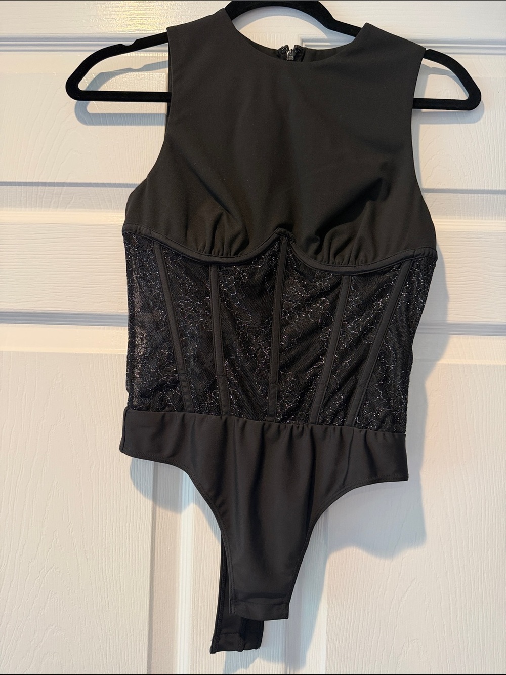 Cami NYC Black Lace-Panel High-Neck Bodysuit
